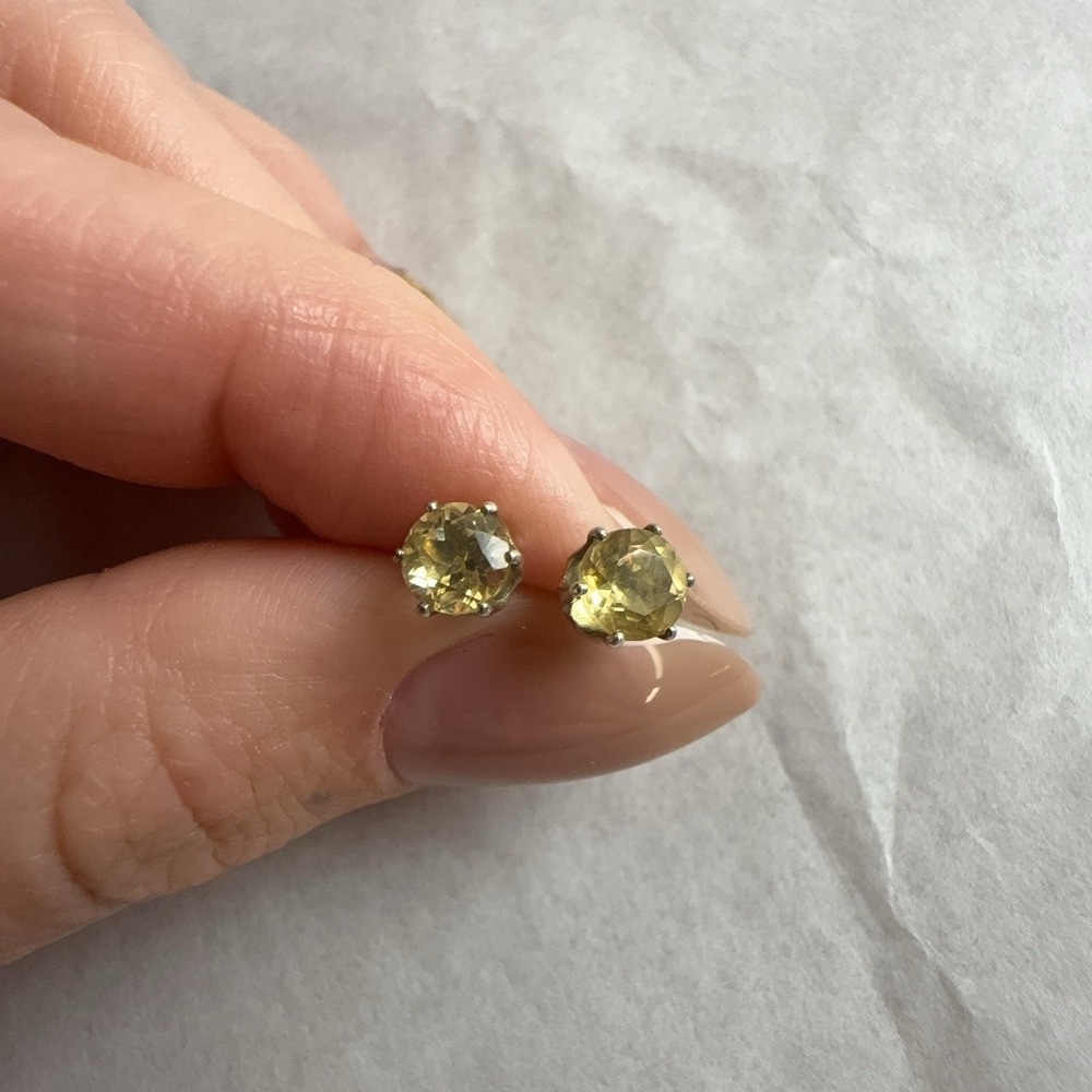 Yellow Stone Stud Earrings Sterling Silver 925 Round Solitaire Womens Jewelry
